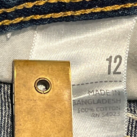 OLD NAVY Distressed Denim Mini Jean Skirt Size 12 Zip Up 5 Pocket Design - Picture 9 of 10